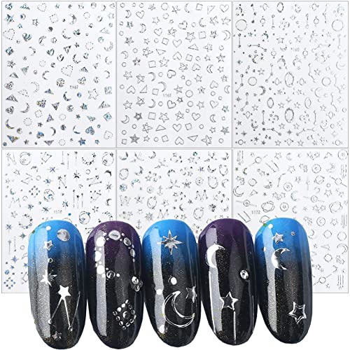 12 Sheets Gold Nail Art Stickers Decals,Nail Supplies 3D Self-Adhesive Nail Decals Metallic Stars Moon Glitter Gold Silver Nail Art Design Stickers For Women Girls Manicure Accessories Craft #TOP6