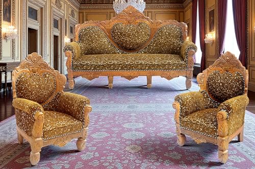 Image of Luxury Wooden Teakwwood Five Seater Sofa Set for Living Room (Honey Brown) Solid Wood Outdoor Chair 5 Seater Sofa | (21)