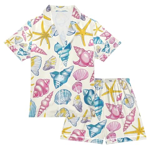 senya Beach Life Elements Satin Summer Pajama Sets Silk Short Sleeve Button Down Sleepwear