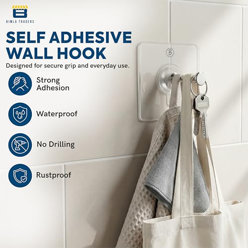 Image of Frame Hooks for Wall Without Drilling |Heavy Duty for Wall Heavy Items |Nail Free Sticky Hook for Hanging Frames, Clocks, Keys |Reusable for Bathroom, Kitchen, and Home Decor (Transparent PO20)
