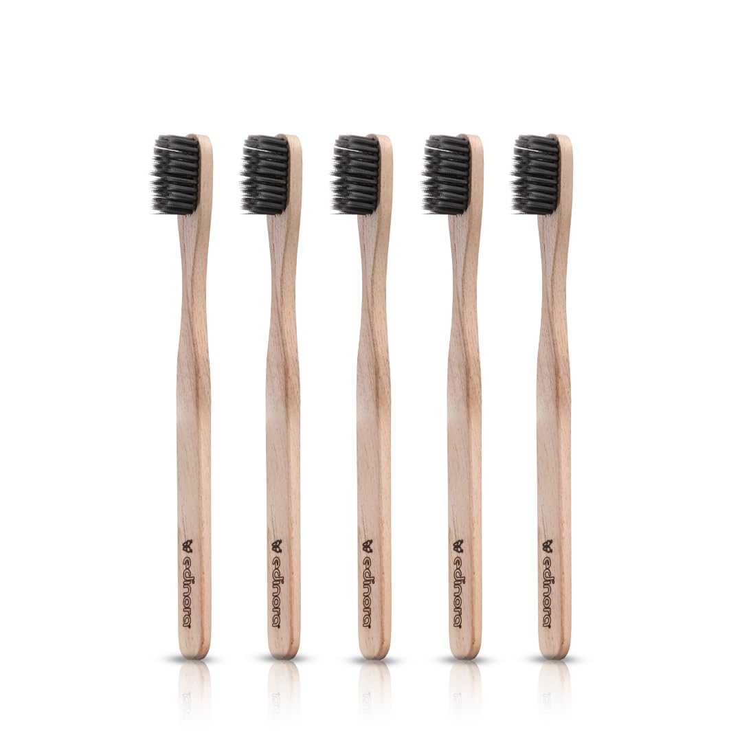 Edinora soft toothbrush with clove infused neem wood handle - Pack of 5 brushes - tapered, charcoal infused bristles (B0D7TKXXFB) Amazon Price History, Amazon Price Tracker