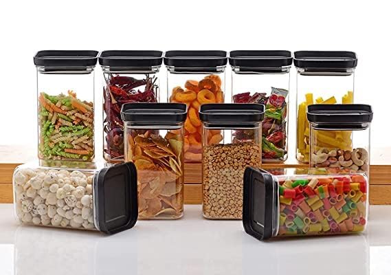 Image of Airtight Kitchen Grocery Square Transparent Unbreakable Plastic Food Storage Container Leakproof Lid Easy Store Wash 1100ml Pack Of 6 Pantry Masala Dry Fruit Organizer