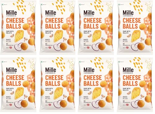 Image of Mille Cheese Balls | 37% Millets | Baked | No Palm Oil | Not Fried, 0 Preservatives | 0 Trans Fat | Healthy Snacks | Naturally Gluten Free | 35g x 4 (Pack of 2)