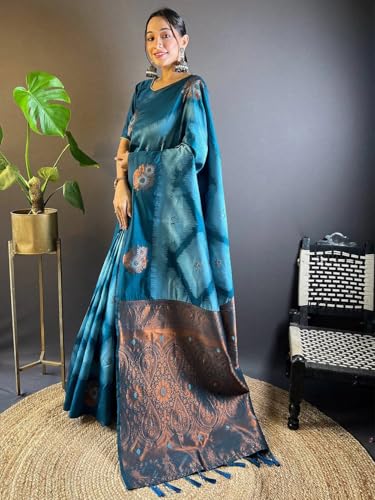 Image of SGF11 Women's Kanjivaram Pure Soft Silk Saree With Unstitched Blouse Piece