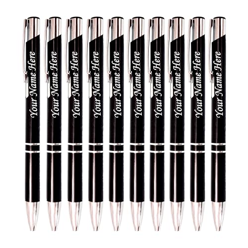 Image of Personalised Metal Pens with your Name or Company Name Printed, Black and Silver, Pack of 10