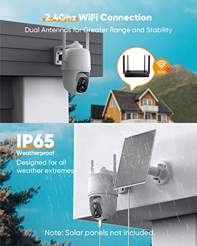 Rockspace Outdoor Wifi Security Camera, 360° View Security Camera Wireless Outdoor, Pan Tilt Solar Powered With 1080P Night Vision, 2.4 Ghz Wi-Fi, 2-Way Talk, Motion Detection, Ip65 Waterproof #TOP3