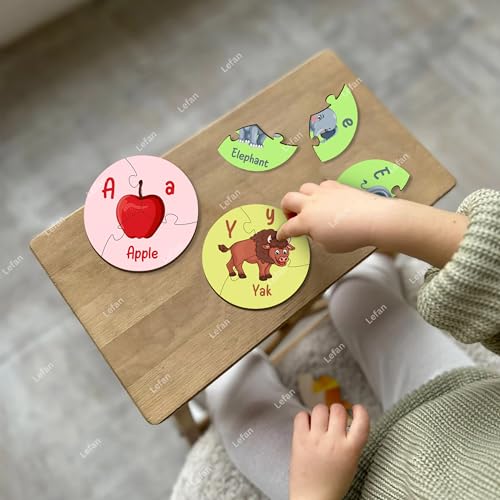 Image of Lefan Round Alphabet Jigsaw Puzzle for Kids Educational ABC Learning Toy 26 Piece Circular Puzzle Preschool Montessori Game Colorful Wooden Letters Toddlers Age 2 3 4 5 Years