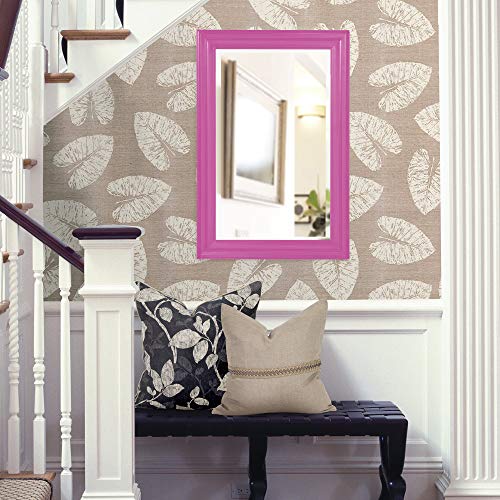 Image of Howard Elliott George Rectangular Glossy Hot Pink Wall Mirror, Rectangle Hanging Wood Framed Vanity Mirrors for Home Decor, Living Room, Bathroom, Bedroom, or Hallway, 24 x 36 Inch
