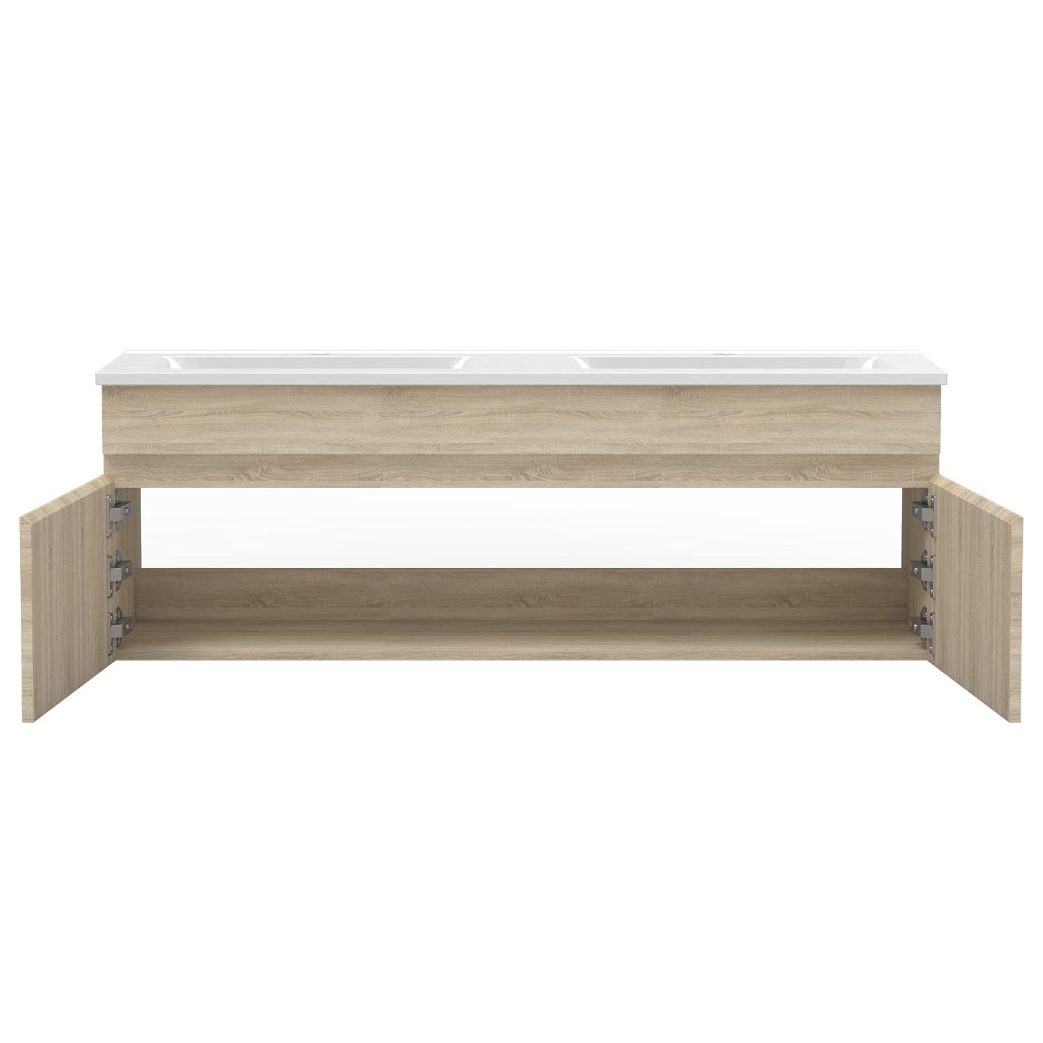 AICA Ensemble Meuble Salle de Bain 120cm Double Vasque avec Colonne + Miroir 3 Couleurs Chêne Wotan