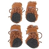 Operitacx 4個犬用防滑スノーブーツ 冬用ウォームペットシューズ ブラウン 小 中型犬向け 屋外散歩用 足裏保護と耐久性ある滑り止め設計