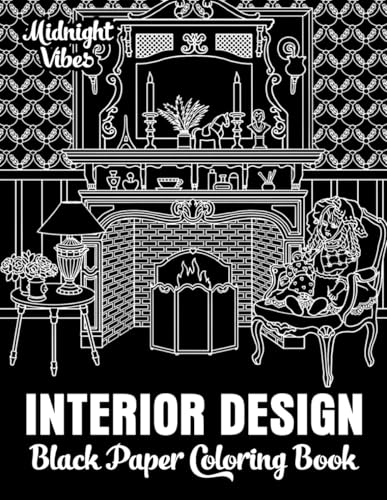 Interior Design Black Paper Coloring Book: Color Stylish Spaces & Furniture – 35 Delightful Pages image 2
