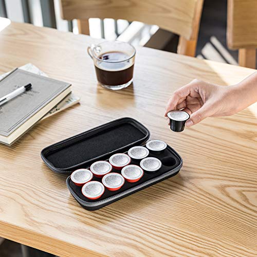 ROMAUNT Travel Carrying Case Compatible with Nespresso OrignalLine Capsules, Accessory for Portable Espresso Maker Protective Coffee Pods Holder with Foam PU Material Hold 10 Pods(black)