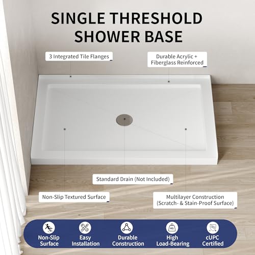 Image of DeerValley 48 inchL X 30 inchW Center Drain Shower Base in White