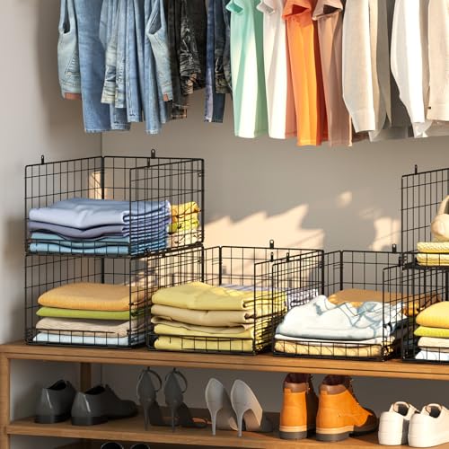 4 Pack Closet Organizers and Storage Shelves for Clothes, 4 Tier Stackable Closet Storage Basket Bin Container for Clothing Sweater Jean, Narrow, Foldable, Sturdy Metal Closet System Organizer Shelf - Thumbnail 2