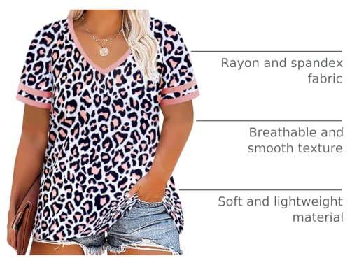 Image of CARCOS Womens Plus Size Tops Short Sleeve Shirts V Neck Tunic Floral /Tie Dye /Solid Summer Tees XL-5X