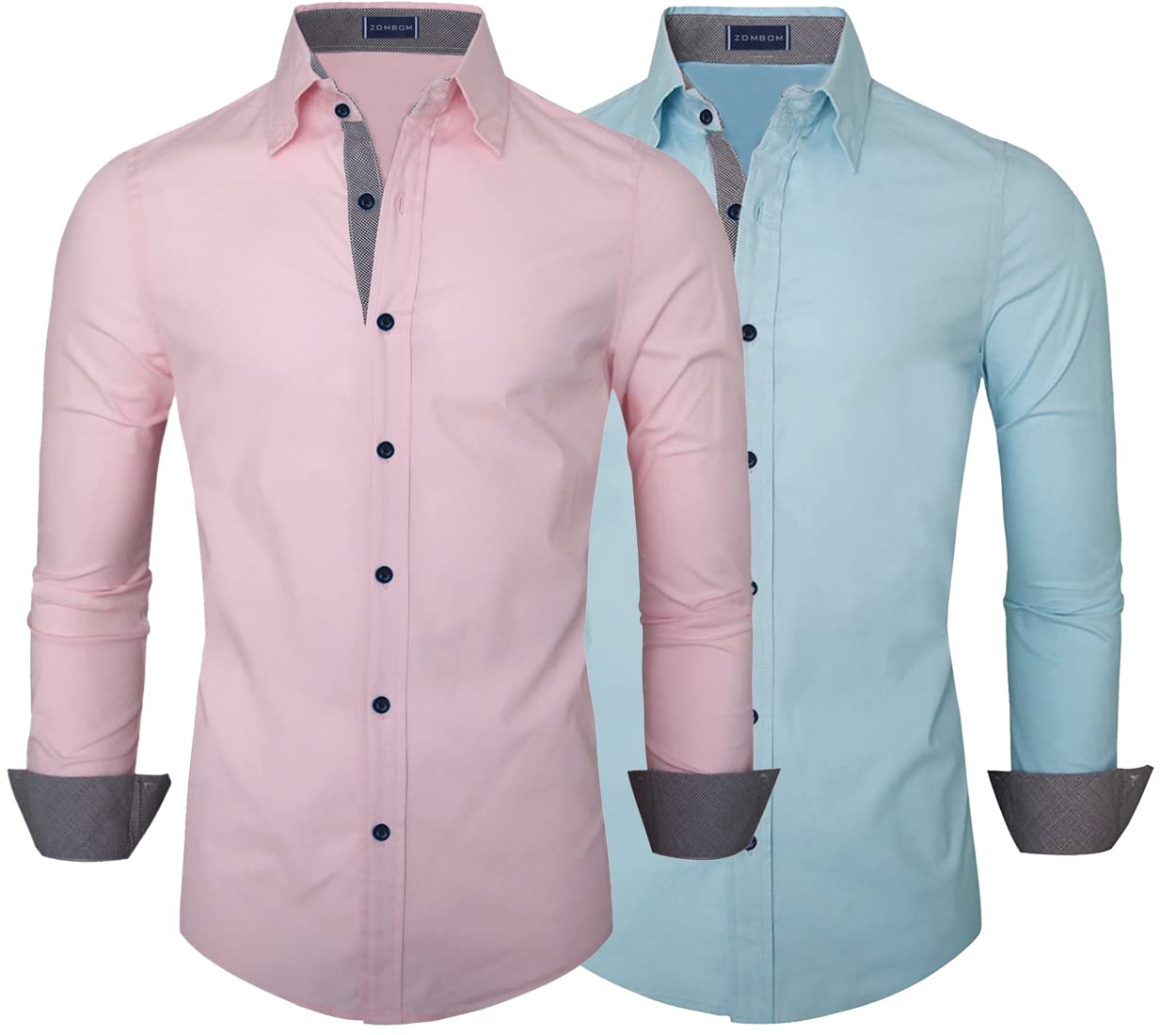 ZombomMen's Cotton Regular Fit Full Sleeve Solid Design Collared Neck Casual Shirt, Combo Pack of 2
