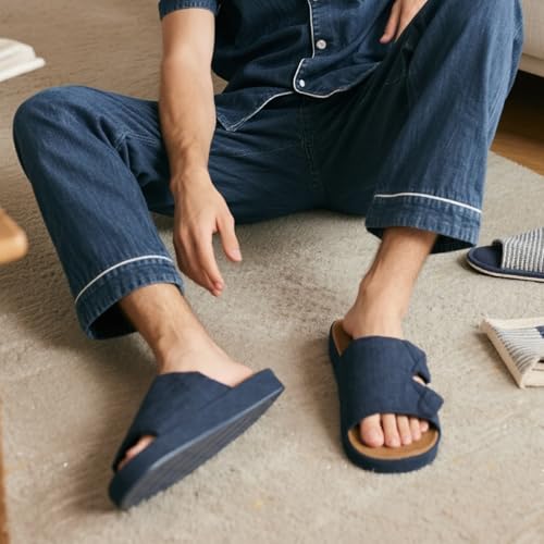 Image of Adjustable House Slippers for Men with Arch Support Rubber Sole | Thick Memory Foam Insole Indoor Outdoor Slides Breathable Fabric Material