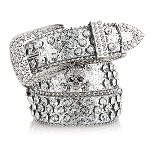 NUEAYMS Scary Head Skull Buckle Waist Belt Shinning Buckle Belts For Women Men Luxury Waist Strap For Jeans Dress Faux-lea4