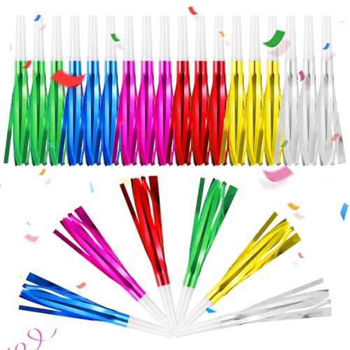 Party Blowers 24Pcs Glitter Metallic Fringed Noise Makers for Adults for Sporting Events Party Whistles Birthday Horns New Years Partys Halloween Partys (Multicolor)