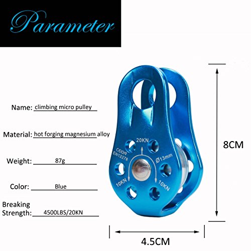 Geelife 20KN Micro Climbing Pulley General Purpose Small Aluminum Rope Pulleys for Rescue/Aloft Work/Rappelling Etc. (Blue, Single Pulley)