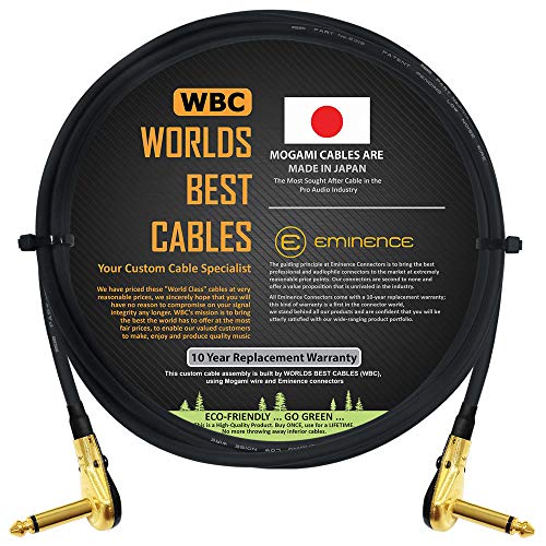 WORLDS BEST CABLES 2 Foot - Pedal, Effects, Patch, Instrument Cable Custom Made Made Using Mogami 2319 Wire and Eminence Gold Plated ¼ inch (6.35mm) R/A Pancake Type Connectors