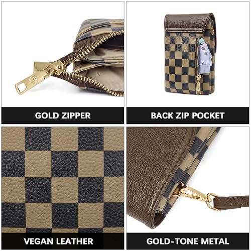 Image of BOSTANTEN Vegan Leather Small Crossbody Bags for Women Designer Cell Phone Bag Wallet Purses Adjustable Strap, Checkered Coffee