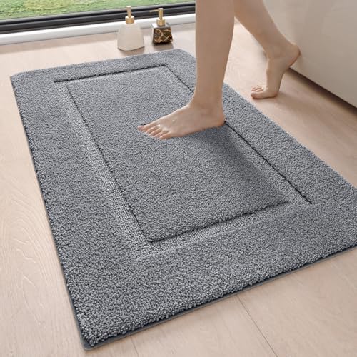 DEXI Badezimmerteppich 60 x 90 cm, Badteppich rutschfest Waschbar, weicher Badematte, Mikrofaser Absorbent Badvorleger, Badematten für Badewanne, Duschraum und Badezimmer, Grau., 16.98 €