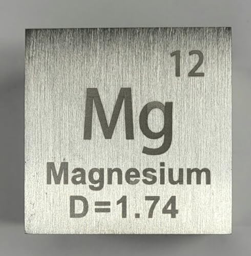 Image of 1.5 inch 38.1mm Magnesium Metal Cube Mg up to 99.9% Pure Periodic Table Element Engraved Density Collection Science Education Display Block Cube + Acrylic Case Box - 1PC