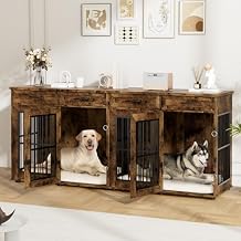 VOWNER 86.7 in Dog Crate Furniture for 2 Dogs, Extra Large Double Dog Cage Furniture TV Stand with Removable Divider, Wooden Dog Kennel Indoor, XXL Thick Dog Crate for Large Medium Dogs, Rustic Brown