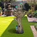 FlowLuxe 3 Tier Water Fountain for Outdoor - 35.4" H Freestanding Fountains with Bird Decor for Patio, Yard, Garden, Backyard, Deck - Trunk Shaped Bird Bath Fountain for Outside
