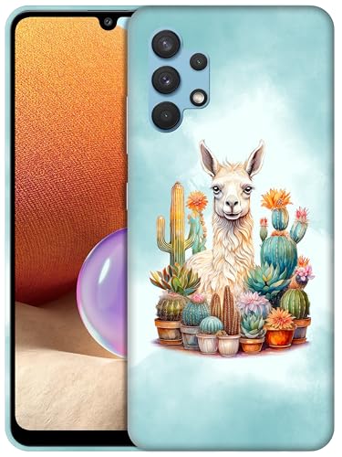 Coque Samsung A32 5G rigide fine motif lama cactus blanc GlamCase