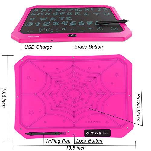 mom&myaboys LCD Writing Tablet for Children, Writing Toys for 3-12 Years Old Girls,17 inch Drawing Board with Lock Erase Button Repeat Writing Memo Office Whiteboard Bulletin Board (Pink)