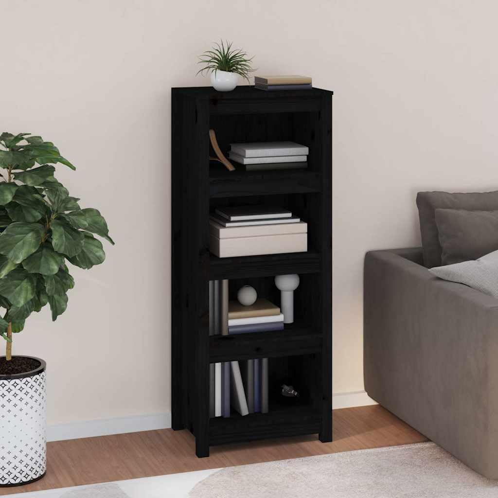 Libreria nera, 50 x 35 x 125,5 cm, in legno di pino massiccio, versatile, con ripiani, per soggiorno, ufficio, cameretta dei bambini, corridoio, portaoggetti decorativo