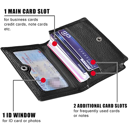 Outrip Genuine Leather Business Card Holder Name Card Case Credit Card Wallet with ID Window RFID Blocking (Black2)2