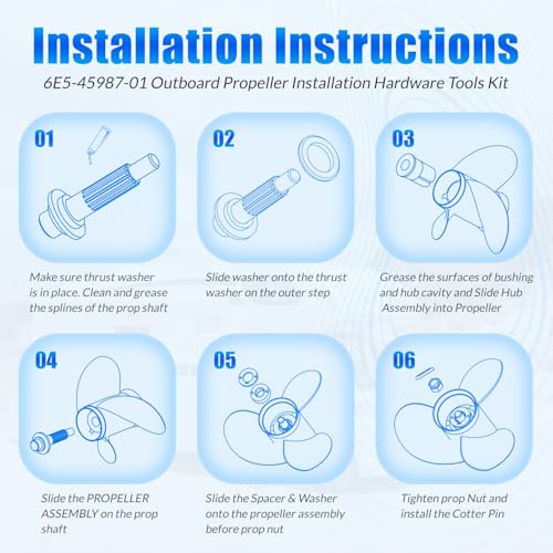 Image of 6E5-45987-01 Outboard Propeller Installation Hardware Tools Kit Fit for Yamaha Outboard 150 175 200 220 225 250 300HP, Replaces 6E5-45987-01, Includes Thrust Washer, Spacer, Washer, Nut & Cotter Pin