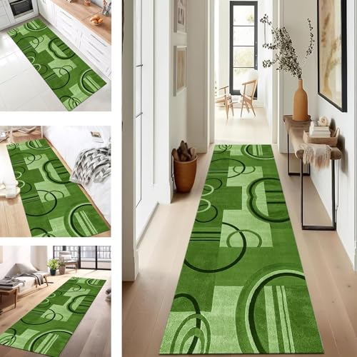 Long couloir tapis de sol vert abstrait 90x350cm au design moderne - 2