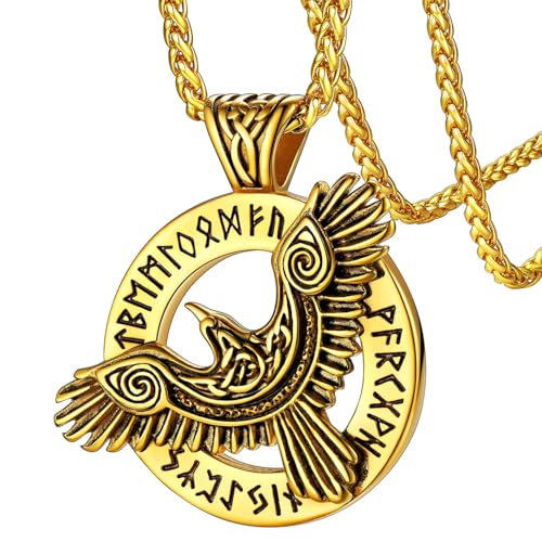 FaithHeart Viking Raven Necklace for Men, Norse Mythology Raven Skull Pendant Sturdy Stainless Steel Amulet Jewelry Gift for Men Black Celtic Knot