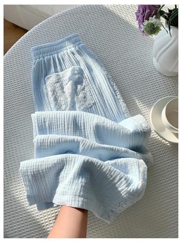 MakeMeChic Women's Floral Lace Wide Leg Pants Elastic Waist Loose Trousers with Pocket3