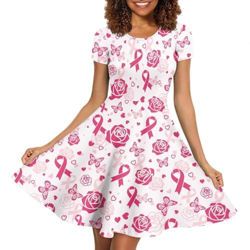 Image of HUGS IDEA Womens Puffy Swing Midi Dress Round Neck Short Sleeve Party A-Line Dresses