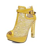 getmorebeauty Women's Pretty Lace Flowers Open Toes High Heels Ankle Boots(US 7.5,YELLOW)