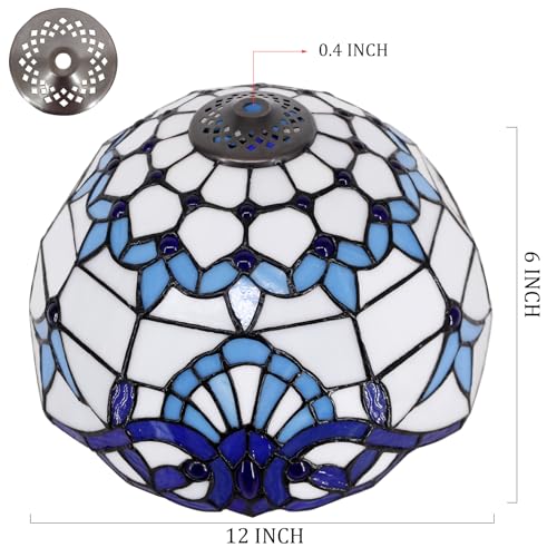 Image of 12 Inch Tiffany Stained Glass Lamp Shade Replacement Only(Blue Baroque) | Stained Glass Style Lampshade with Cap fit for Table lamp Pendant Light Ceiling Fixture
