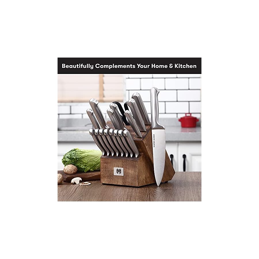 Master-Maison-19-Piece-Premium-Kitchen-Knife-Block-Set-Wooden-Block-German-Stainless-Steel-Cutlery-With-Knife-Sharpener-8-Steak-Knives-Silver Master Maison 19-Piece Kitchen Knife Set with Wooden Block and Knife Sharpener - Stainless Steel Cutlery (Silver)