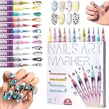 12 Colors 0.5mm Tip Nail Art Markers, Waterproof & Quick Dry Nail Pens for DIY Nail Art Designs, Easy to Use Solid Color Nail Painting Tools for All Skill Levels