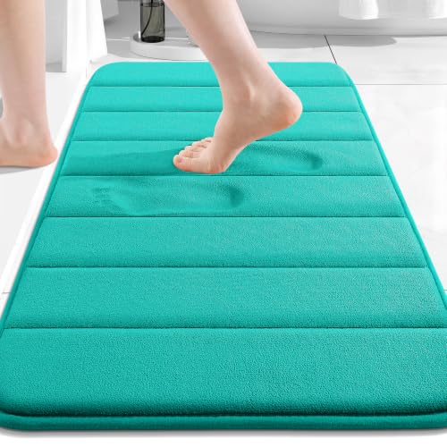 Image of Memory Foam Soft Bath Mats - Non Slip Absorbent Bathroom Rugs Rubber Back Runner Mat for Kitchen Bathroom Floors 20 inch x 32 inch, Peacock Green