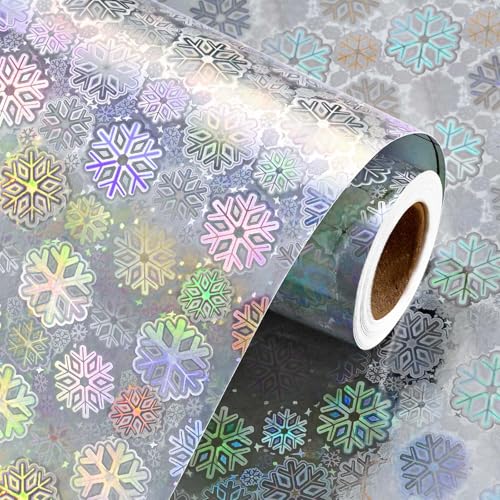 Wikadlik Snowflake Wrapping Paper, Silver Gift Wrap Paper Mini Roll for Christmas, Winter, Holiday Celebration - 43cm x 10m