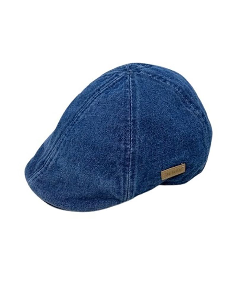 The Hatter Cool Men's Summer Linen Washed Cotton Denim Camo Duckbill Ivy Cap Hat with Elastic Band at The Back (Dark Denim3)