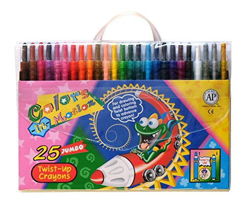 Colors-in-Motion 25 Twist-up Crayons, Colored Pencils, Kids Crayon, Adult Coloring, Professional Drawing (7 in Length)