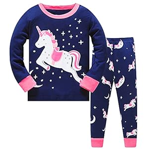 LitBud Girls Pajamas Unicorn,Sleepwears 2pcs Long Sleeves Pjs Nightwear Tops + Pants Sets Nightwear Outfits for Kids…