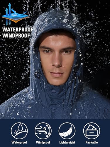 Image of UIQUR Mens Lightweight Rain Jacket Waterproof Windbreaker Packable Rain Coat with Hood for Golf Running Hiking Travel