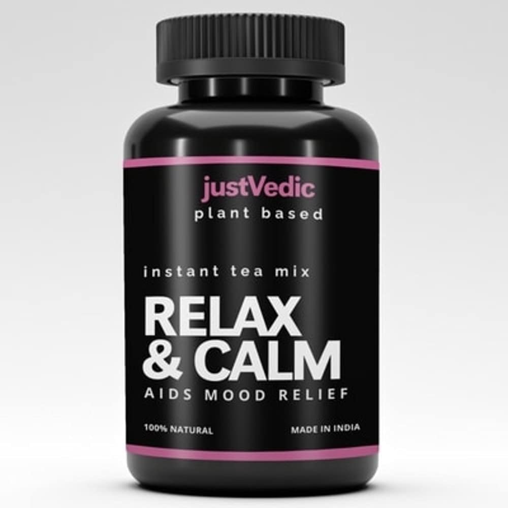 Just Vedic Calm Relax Drink Mix - (1 Months Pack, 60 Grams) - Helps with Anxiety, Stress, and Depression - Calm Powder - Relax Powder